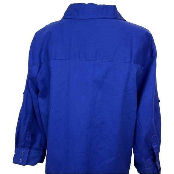 JACLYN SMITH Women’s Button Blouse Sz XXL Cobalt Blue 3/4 Sleeves Convert - Picture 5 of 12